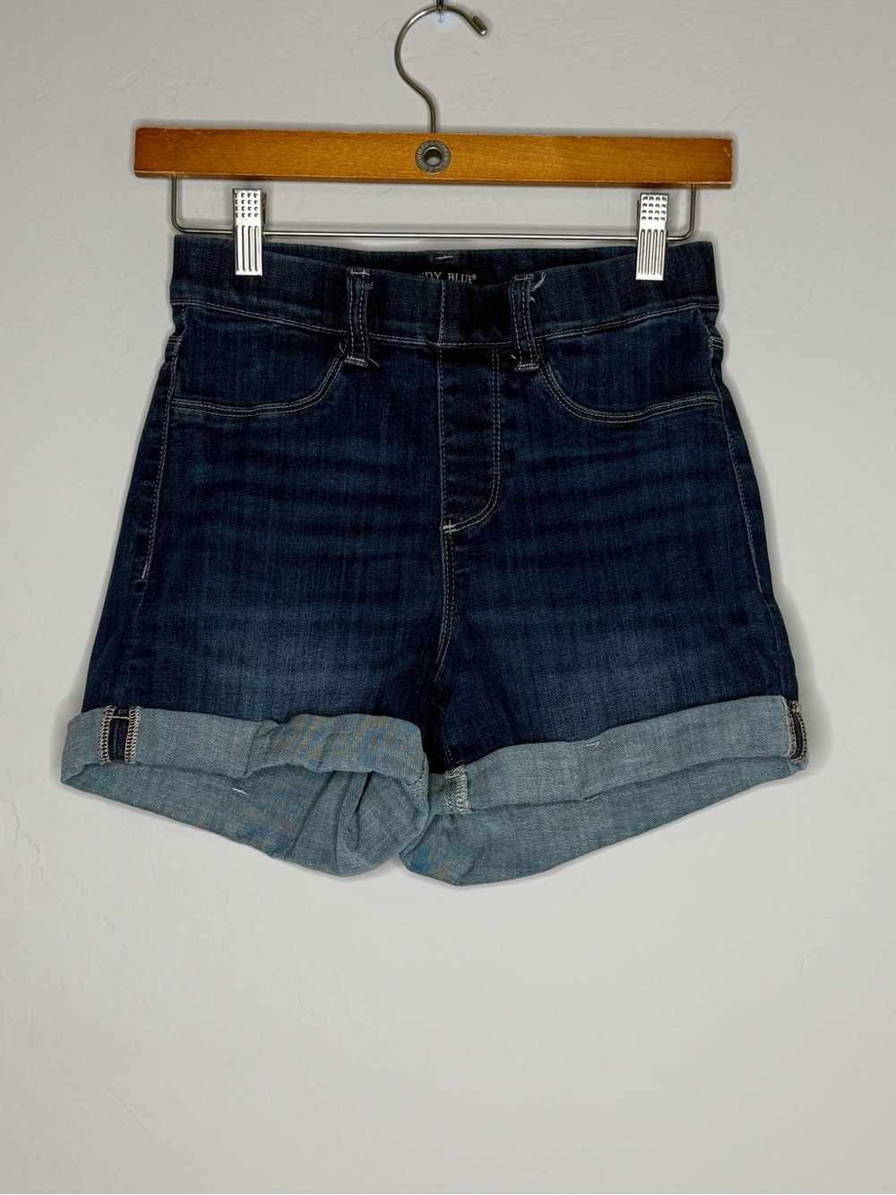 Judy blue cuffed dark wash high waisted denim shirt size small